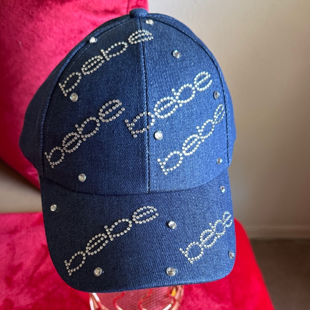 Bebe Denim Blue Cap with Rhinestone Accents.